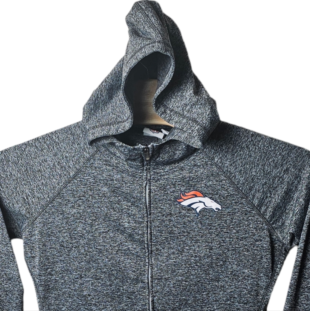 NFL Authentic Denver Broncos Women's Full Zip Jacket Gray Mock Neck Hooded Large - Picture 4 of 15